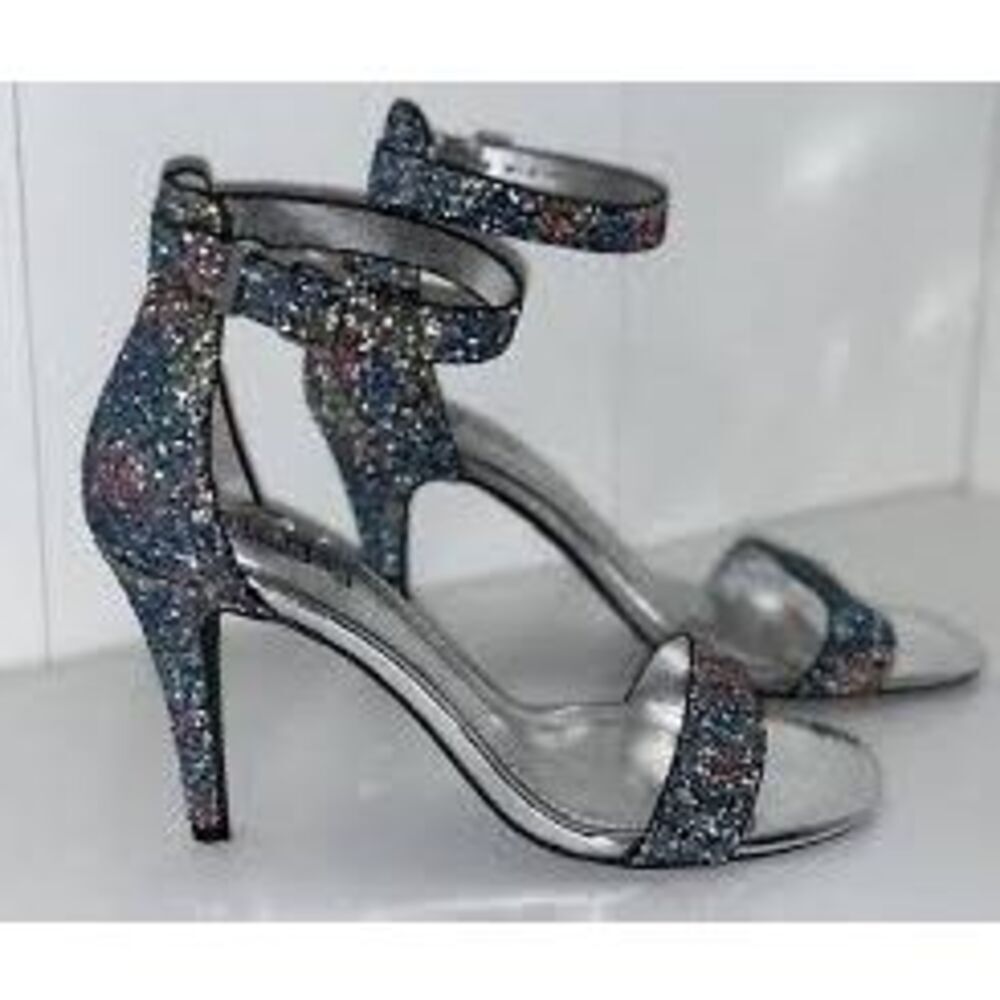 Brash Size 10 Ankle Strap Glitter Heel Sandals Multi Sparkle Glam Prom Party